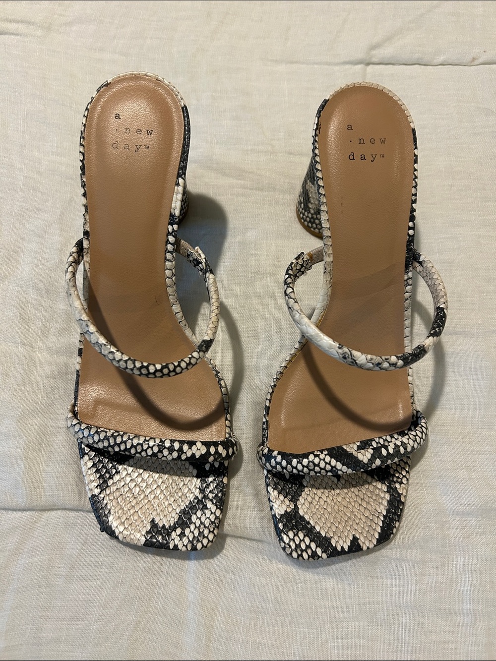 a new day Black & White Snake-Print Double-Strap Heeled Sandals